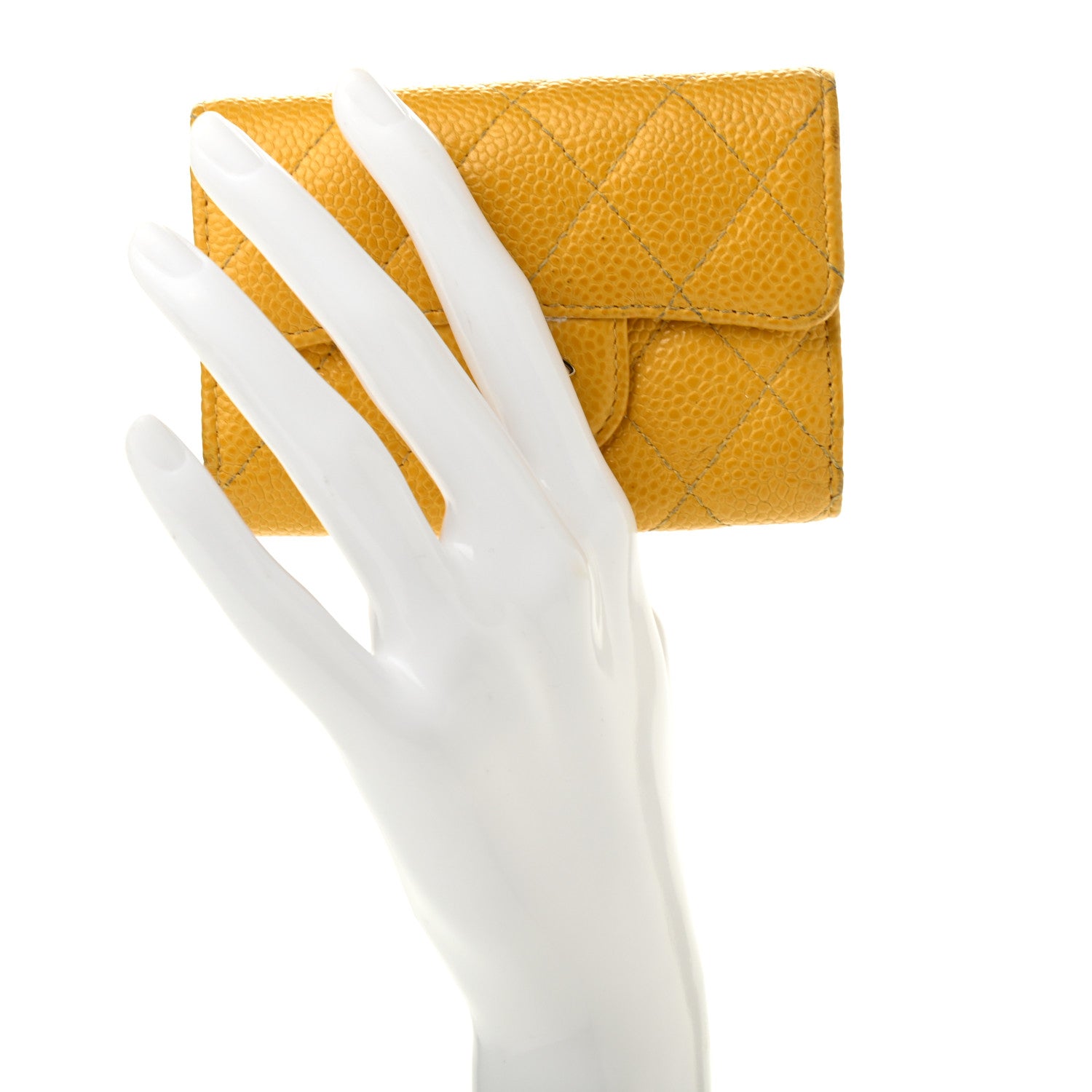 Chanel Caviar Quilted Classic 4 Key Holder Wallet Yellow 2 of 11