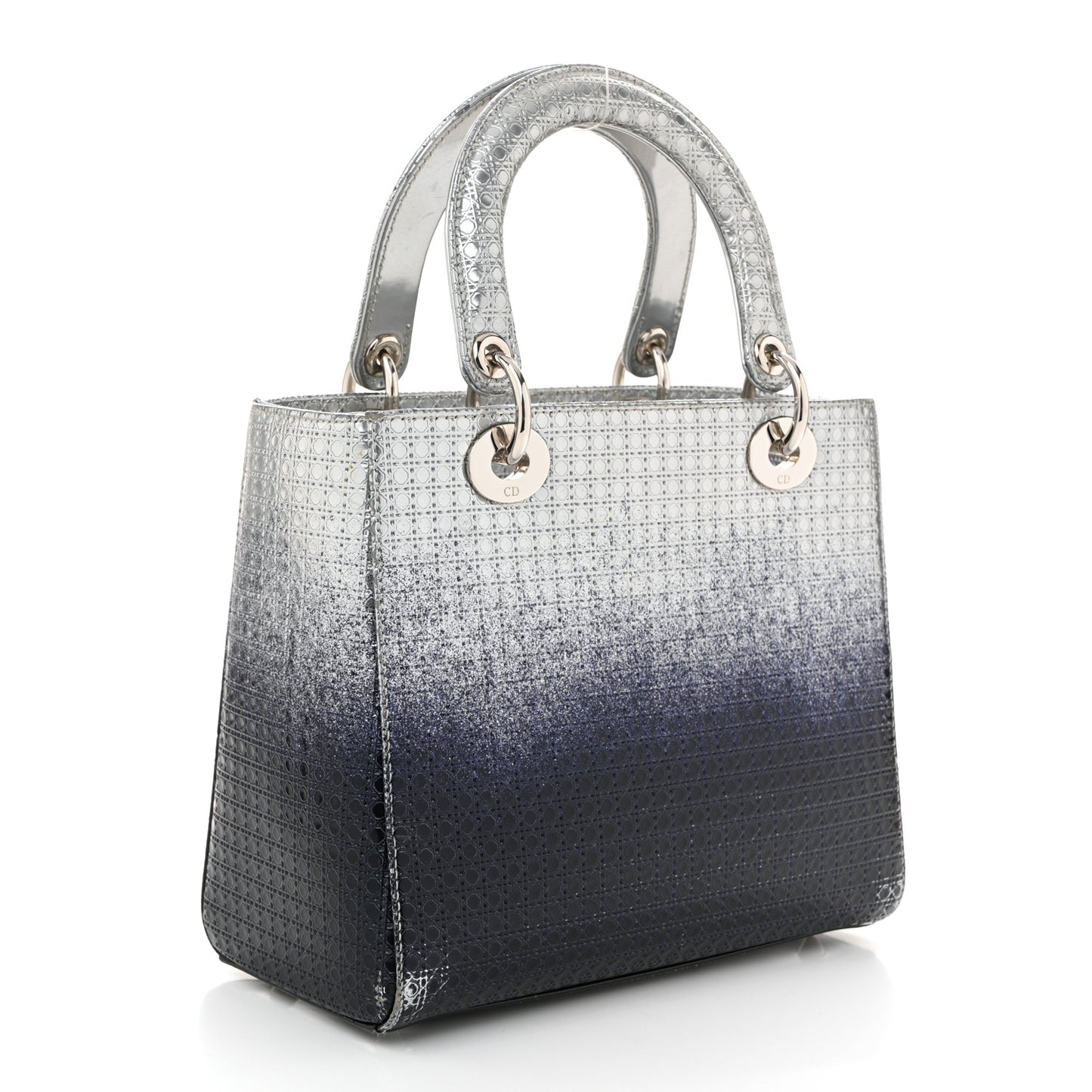 Metallic Patent Micro-Cannage Gradient Medium Lady Dior Silver Blue