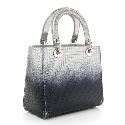 Christian Dior Metallic Patent Micro-Cannage Gradient Medium Lady Dior Silver Blue 3 of 13