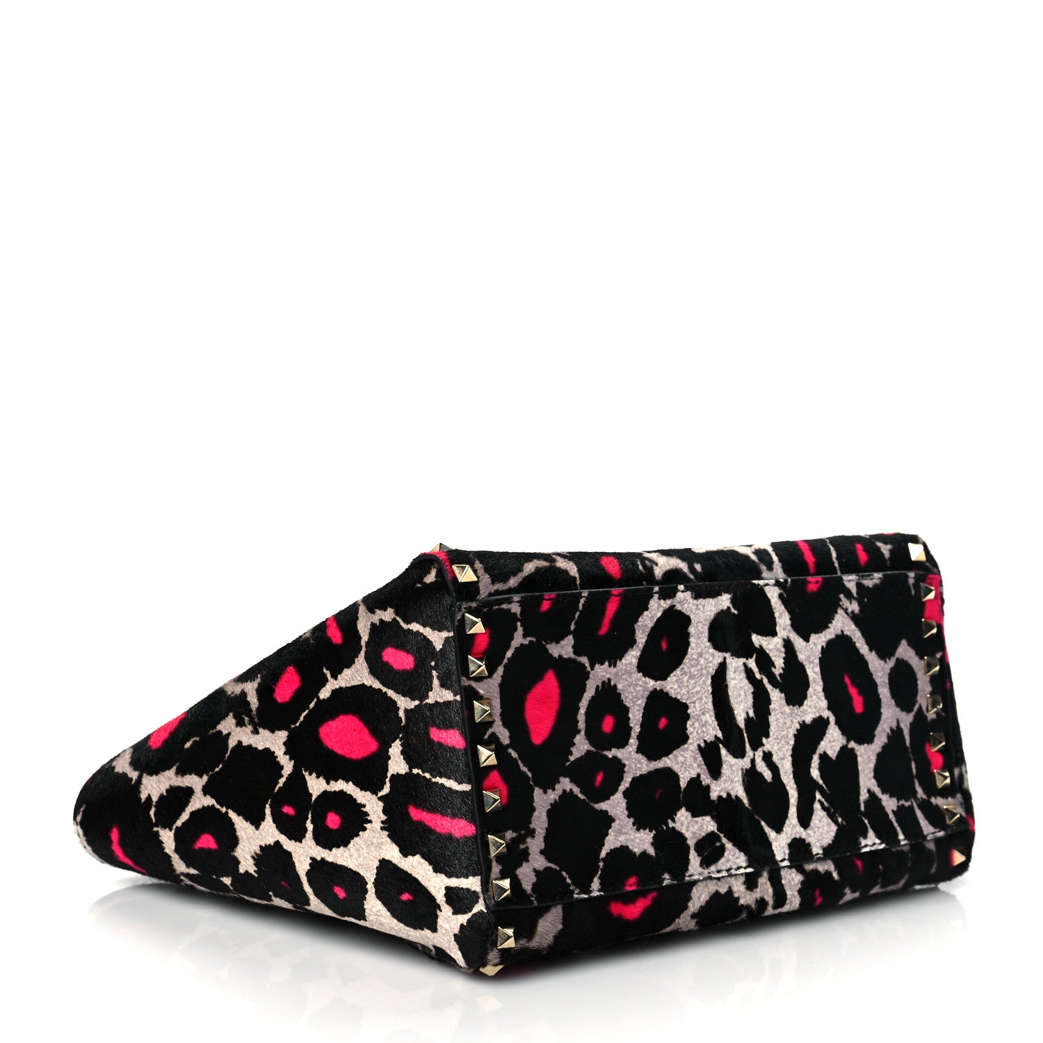 Valentino Garavani Calf Hair Leopard Print Small Rockstud Double Handle Tote Grey Pink 4 of 9