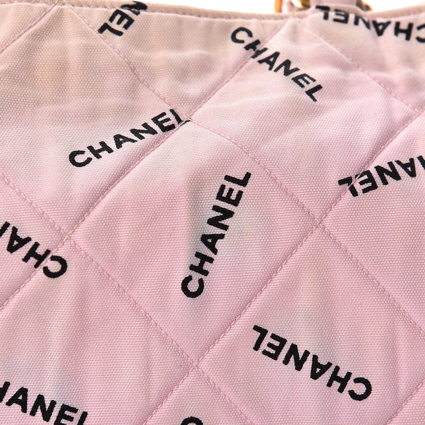 Canvas Quilted Printed Logo Tote Pink Black