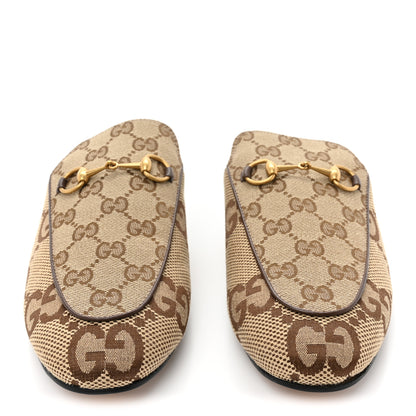 Gucci Monogram Jumbo GG Malaga Kid Womens Princetown Slippers 41 Camel Ebony New Acero Beige 2 of 8
