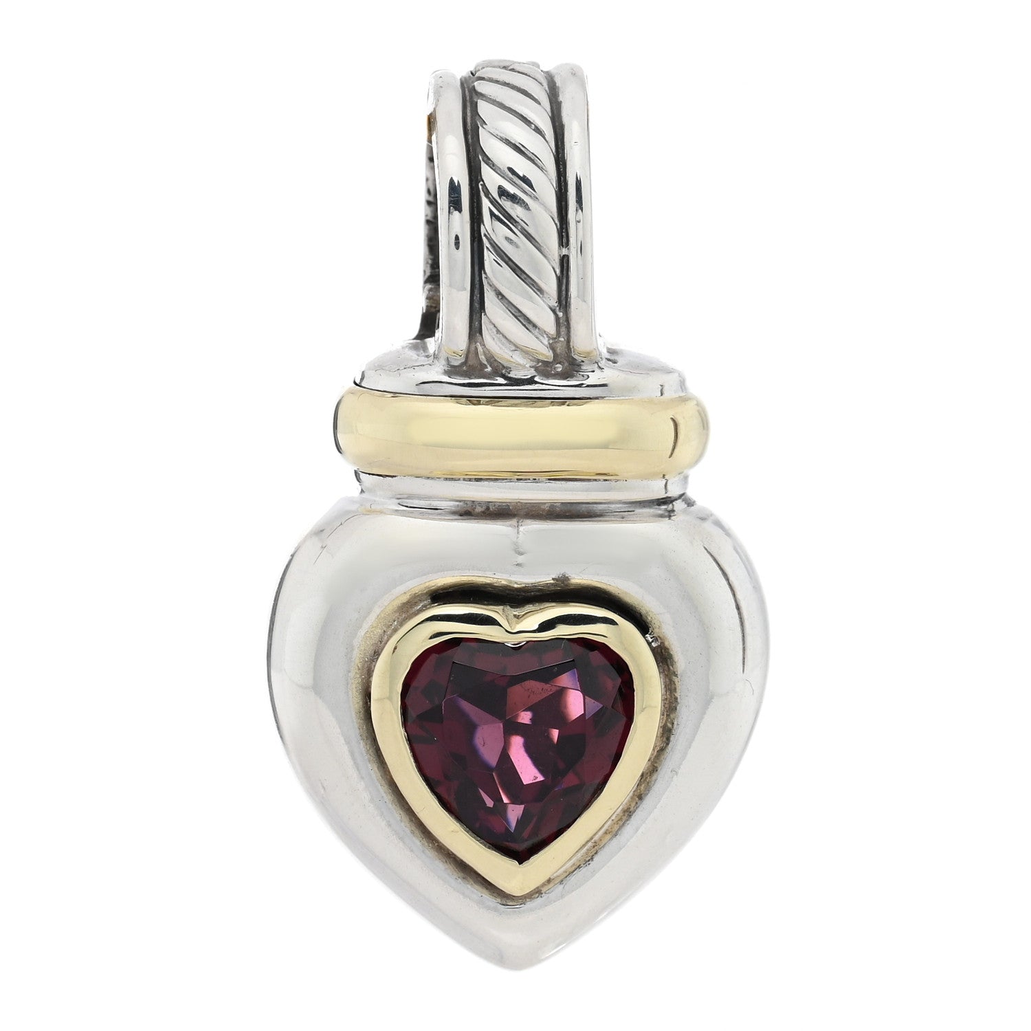 David Yurman Sterling Silver 14K Yellow Gold Rhodolite Garnet Heart Enhancer Pendant 1 of 3