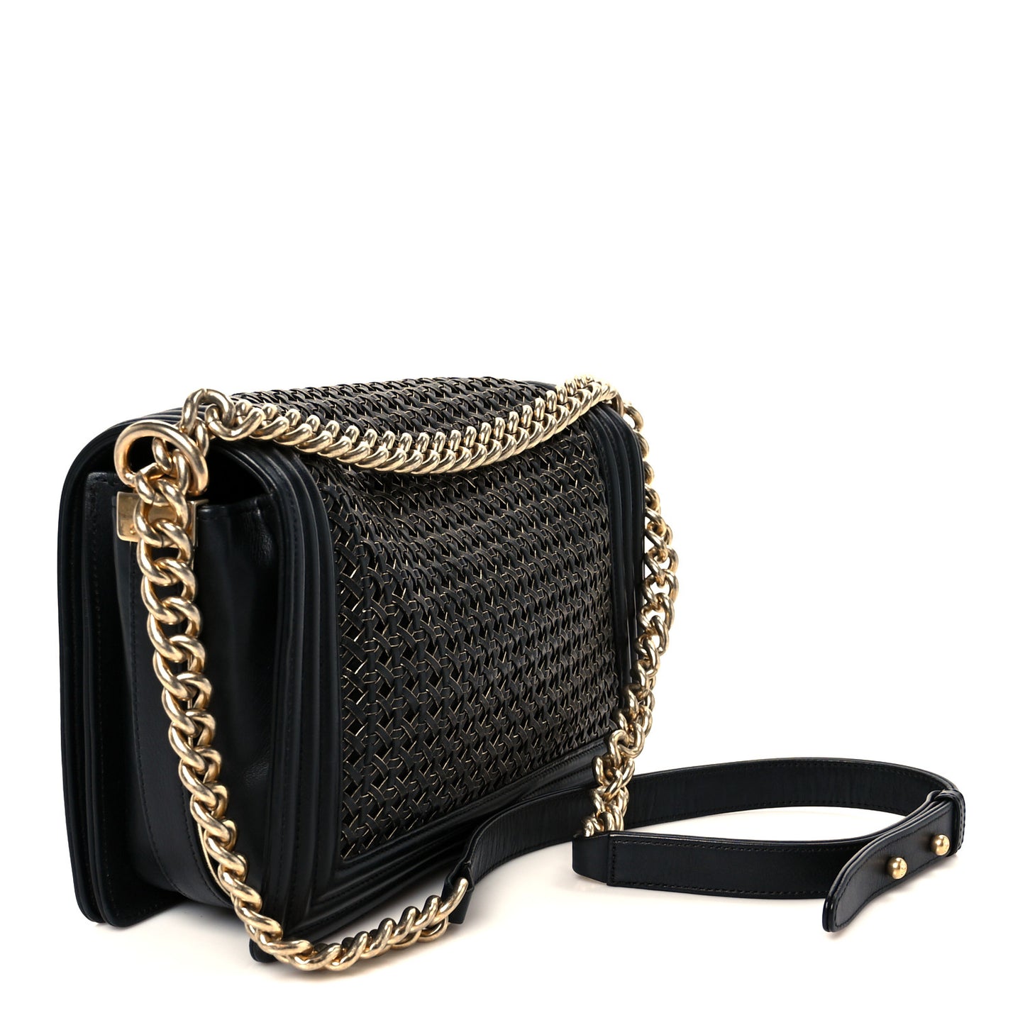Braided Sheepskin New Medium Boy Flap Black Gold