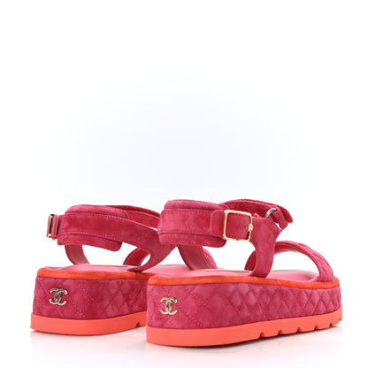 Chanel Suede Quilted Platform Sandals 41 Red Light Red 4 of 9