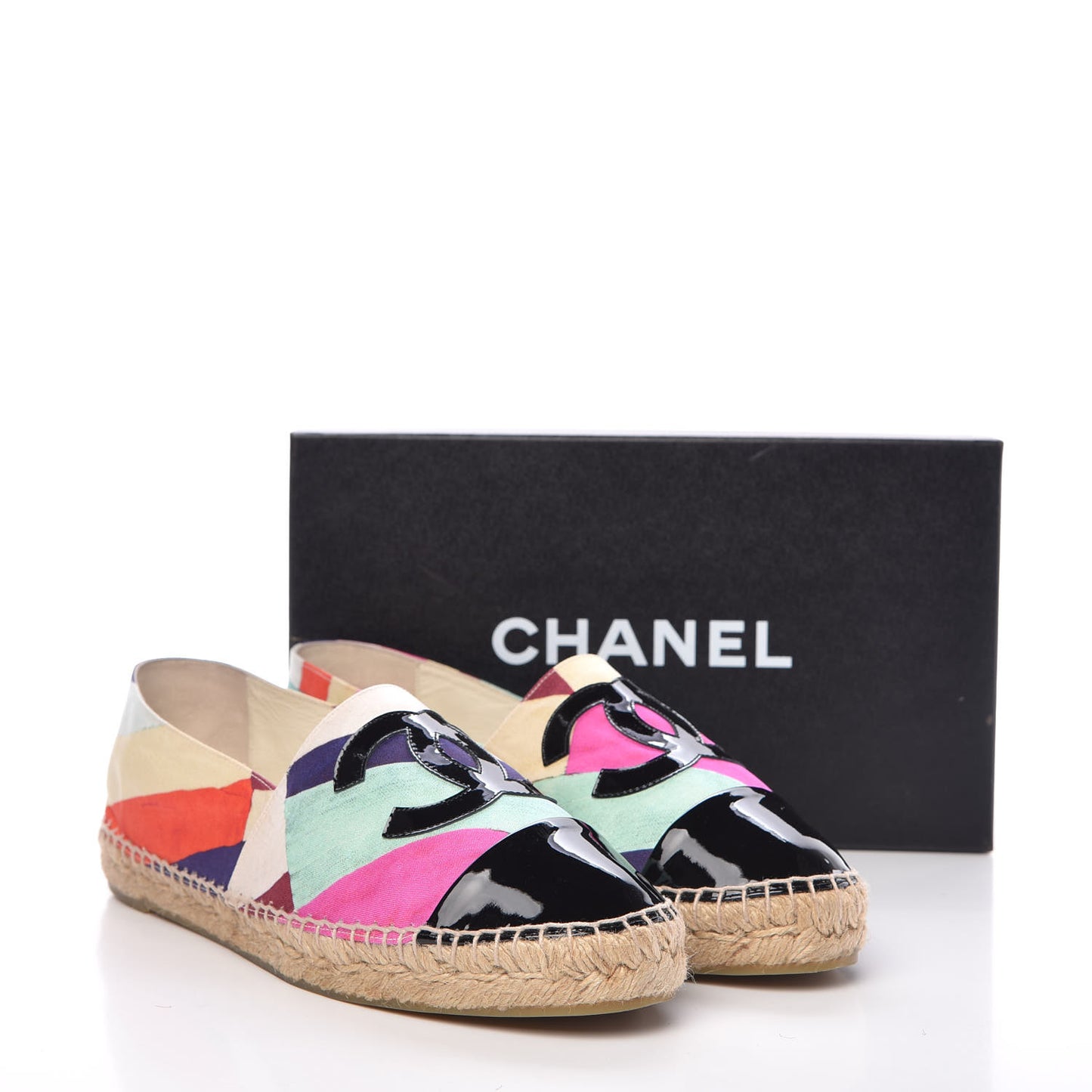 Patent Fabric Striped CC Espadrilles 42 Multicolor Black