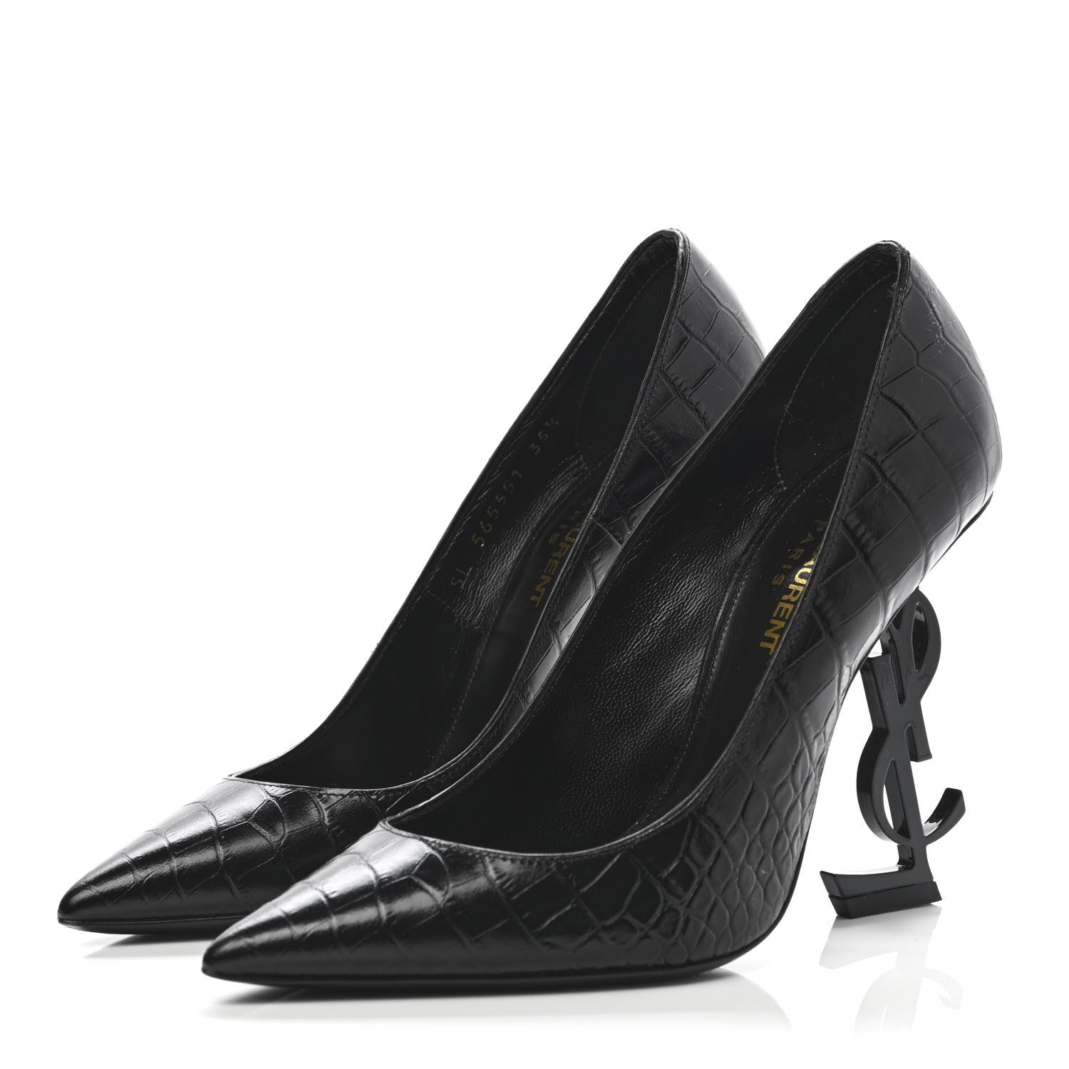 Saint Laurent Calfskin Crocodile Embossed Opyum 110 Pumps 35.5 Black 3 of 10