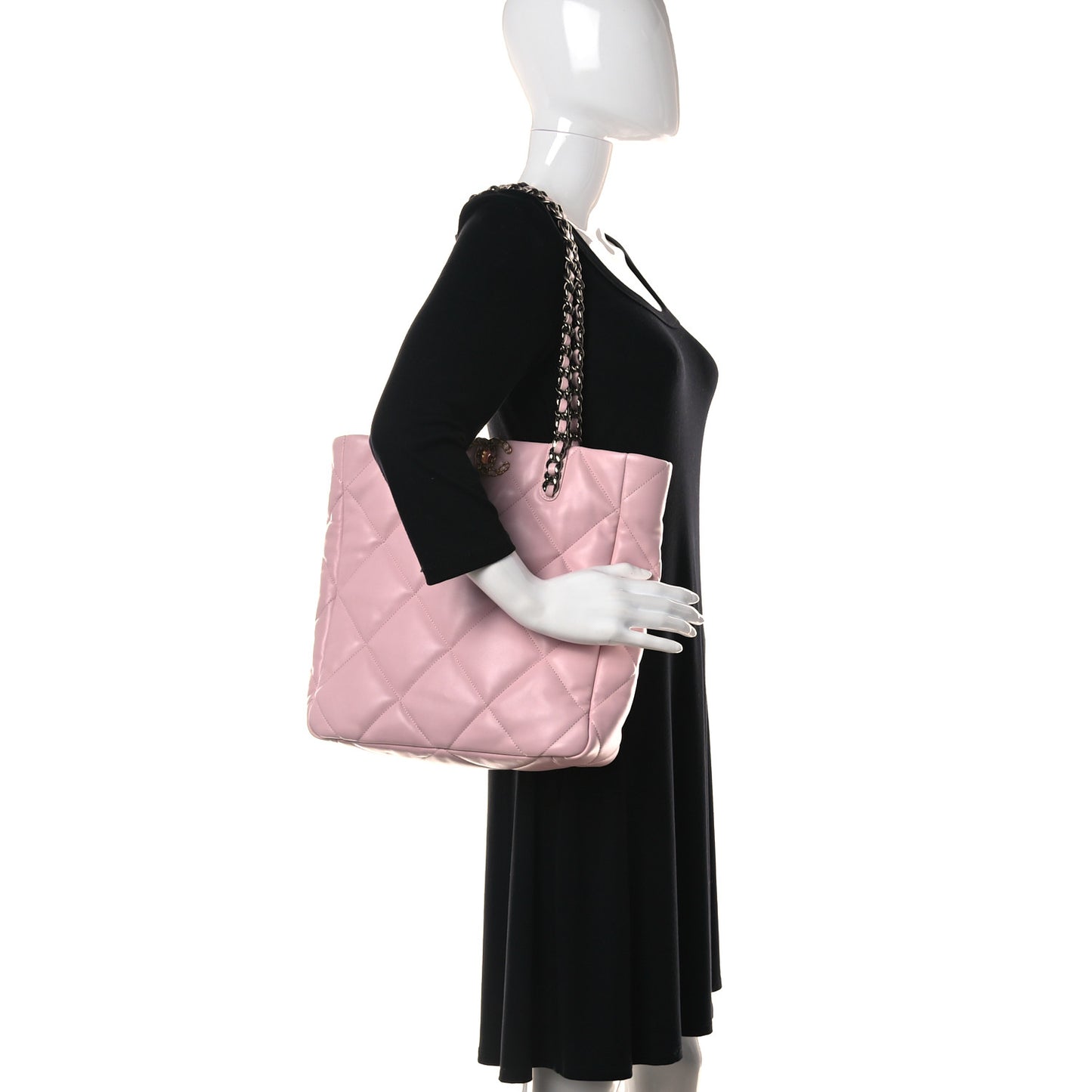 Lambskin Quilted Chanel 19 Shopping Bag Pink