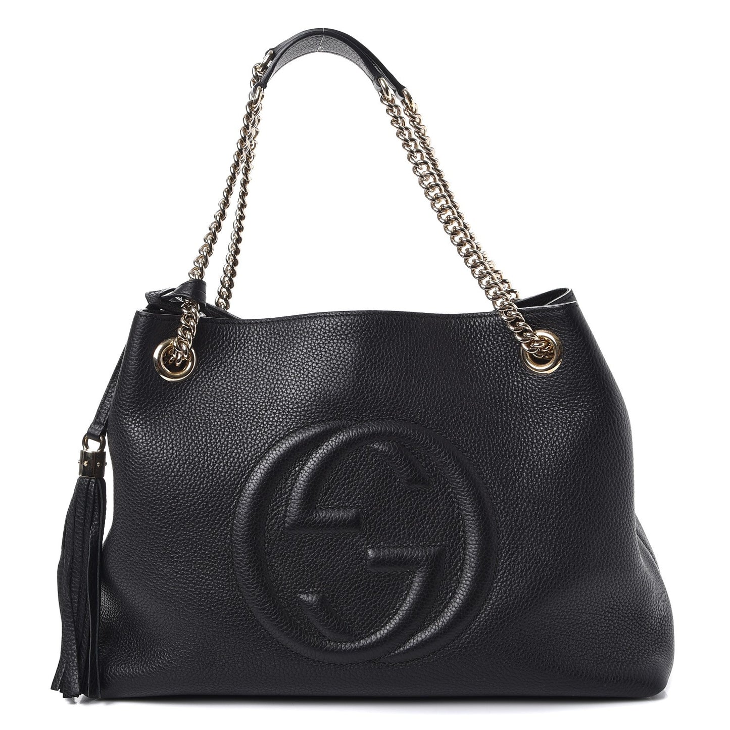 Pebbled Calfskin Medium Soho Chain Shoulder Bag Black