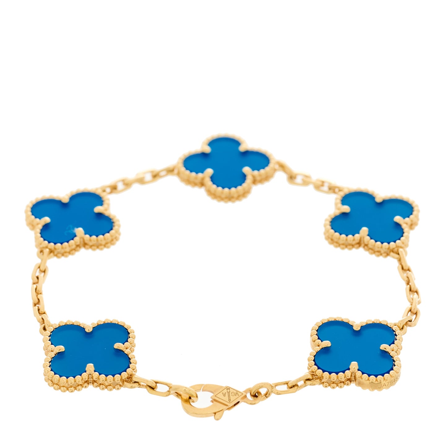 18K Yellow Gold Blue Agate 5 Motifs Vintage Alhambra Bracelet