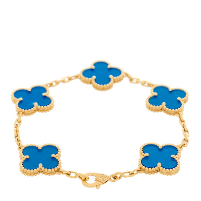 Van Cleef & Arpels 18K Yellow Gold Blue Agate 5 Motifs Vintage Alhambra Bracelet 3 of 6