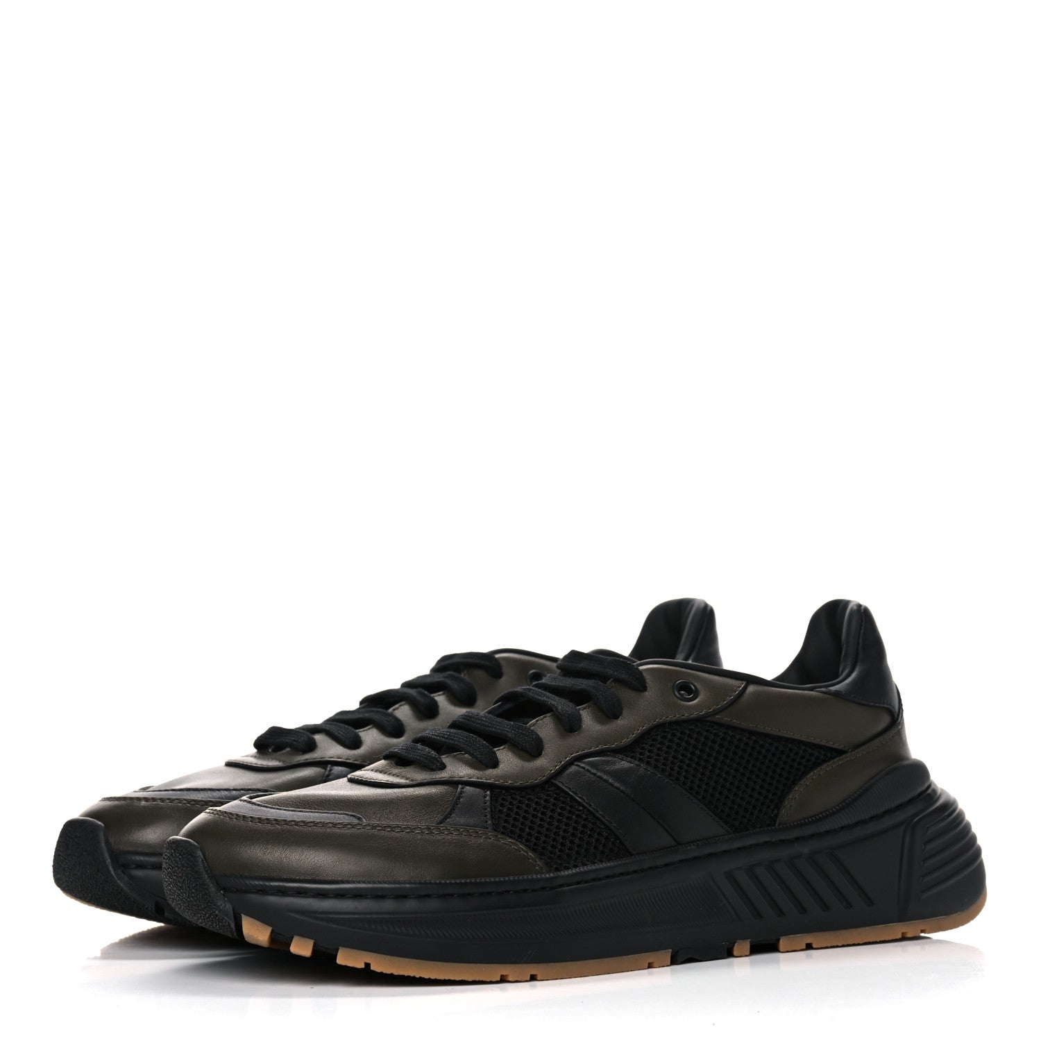 Bottega Veneta Calfskin Technical Mesh Speedster Sneakers 44 Black Khaki 3 of 13