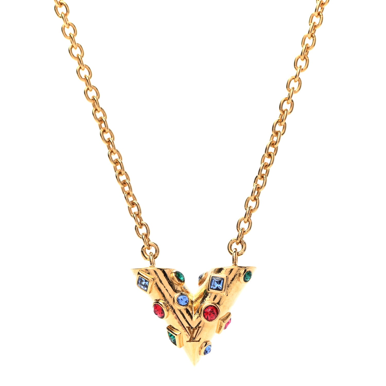 Louis Vuitton Swarovski Essential V Necklace Multicolor Gold 3 of 6