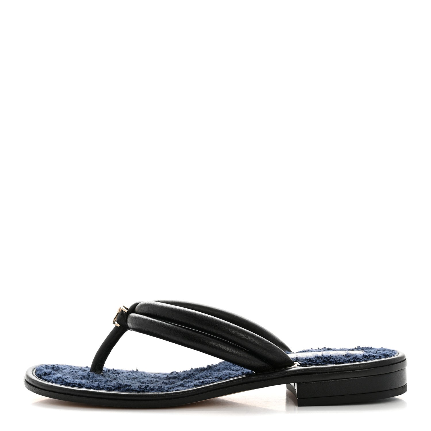 Chanel Lambskin Terry Cloth CC Thong Sandals 36 Black Dark Navy 1 of 11