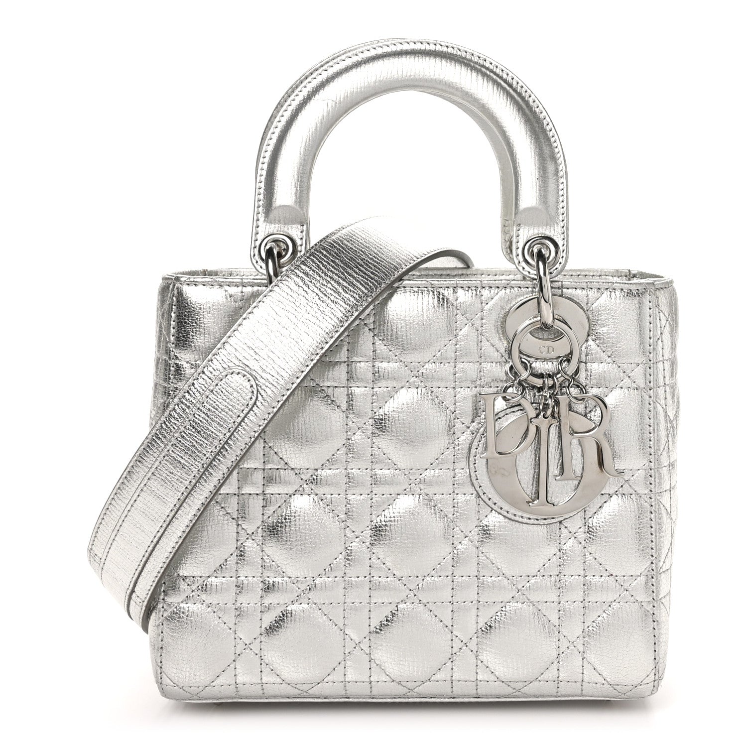 Christian Dior Metallic Grained Calfskin Cannage Small Lucky Badges My Lady Dior Silver 1 of 13