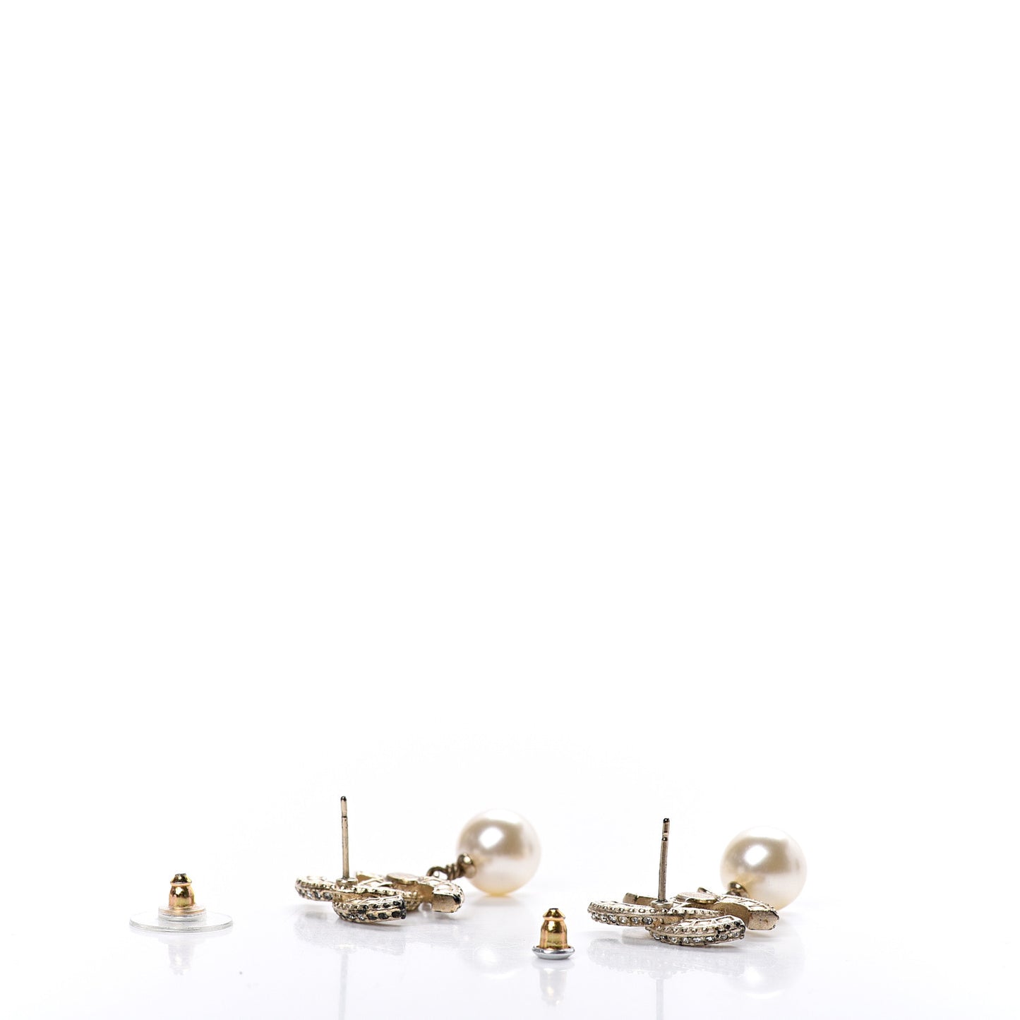 Crystal Pearl CC Drop Earrings Gold
