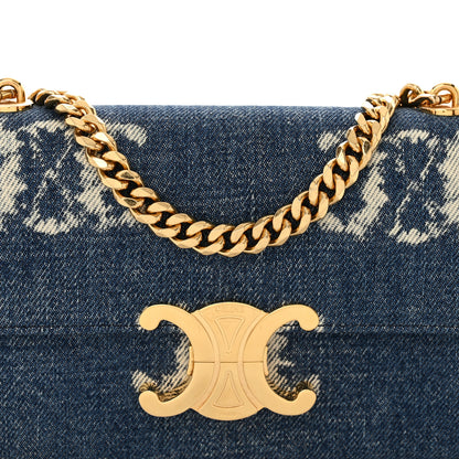 Celine Denim Triomphe Chain Shoulder Bag Navy Tan 9 of 11