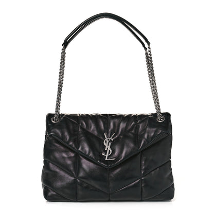 Saint Laurent Lambskin Quilted Medium Loulou Puffer Monogram Chain Satchel Black 1 of 10