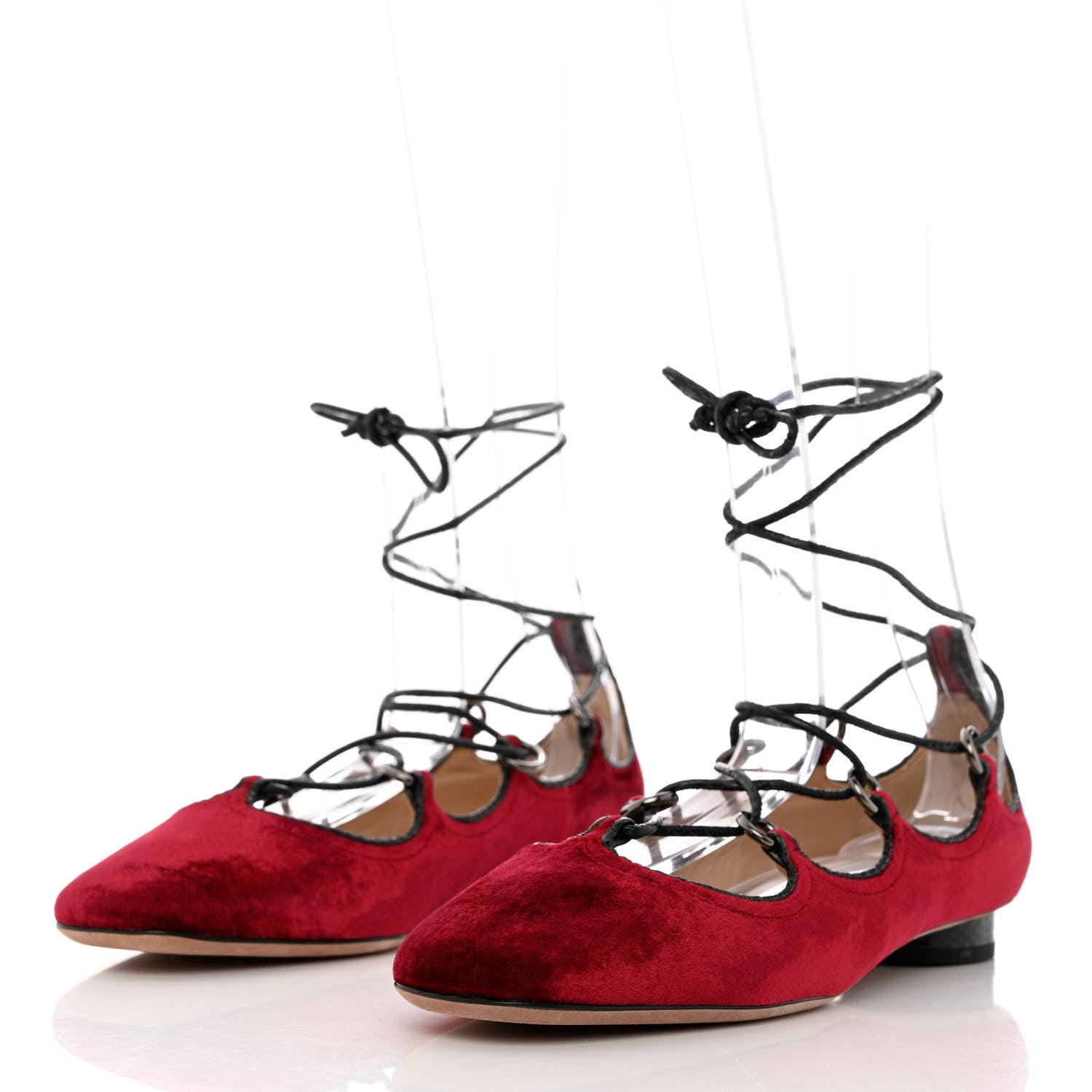 Valentino Garavani Calfskin Snakeskin Embossed Velvet Crossover Ballerina Flats 38 Red 3 of 9