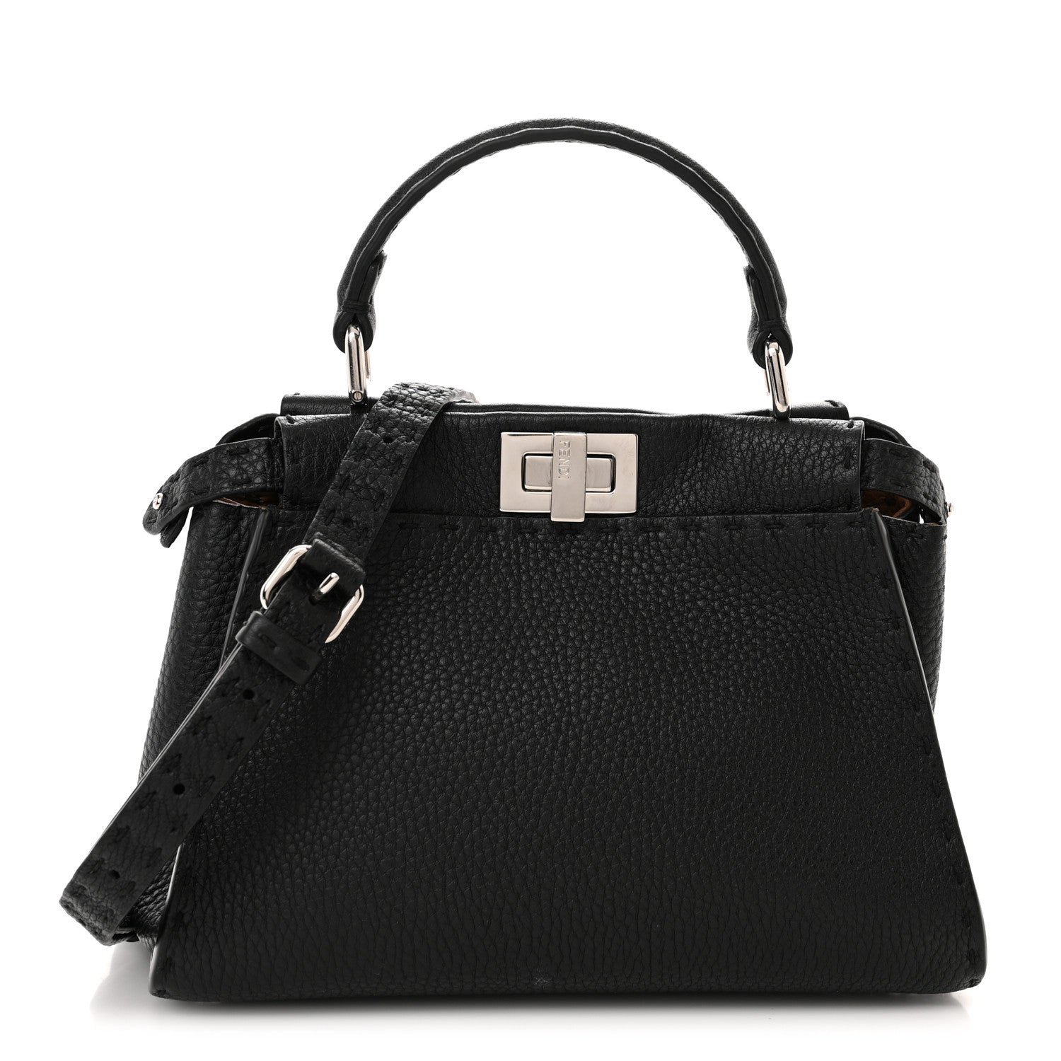 Fendi Cuoio Romano Selleria Bi-Color Mini Peekaboo Iconic Satchel Black Mou 1 of 17