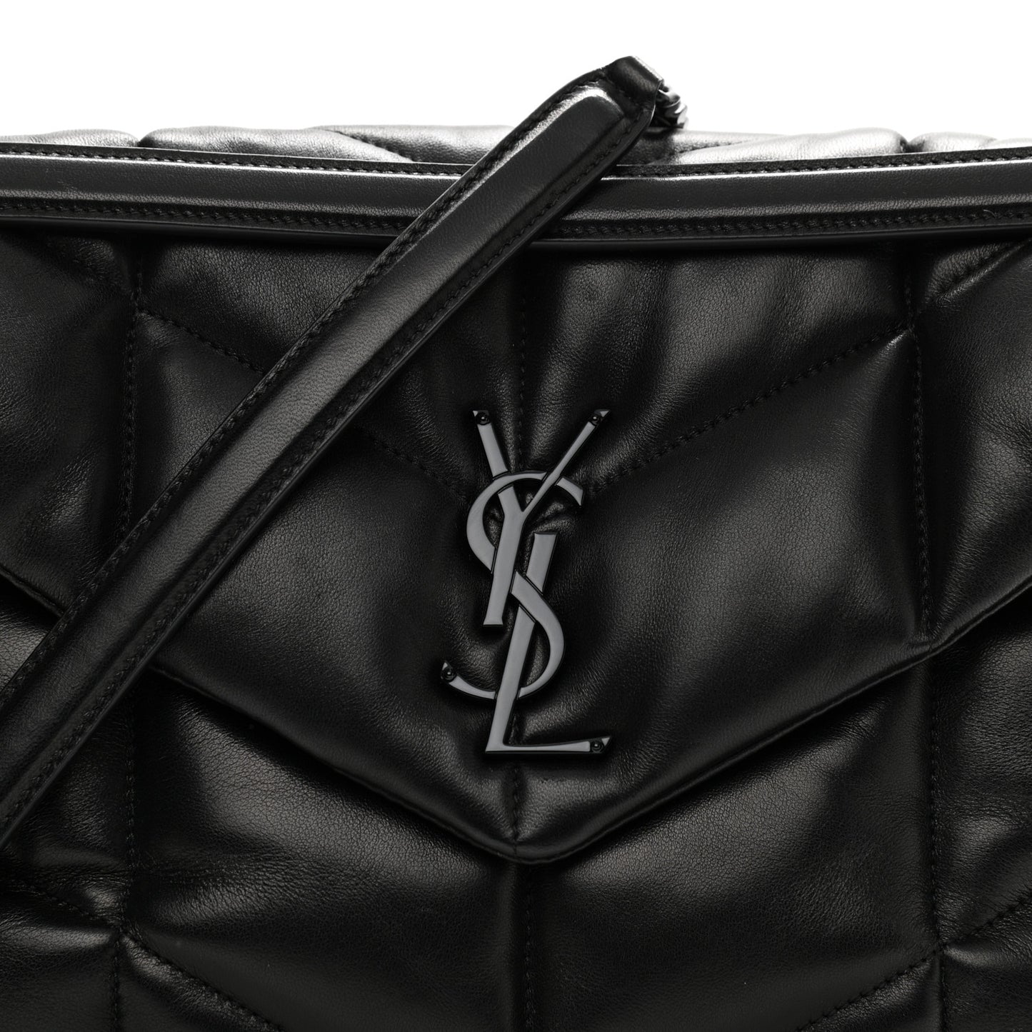 Lambskin Quilted Medium Loulou Puffer Monogram Chain Satchel Black