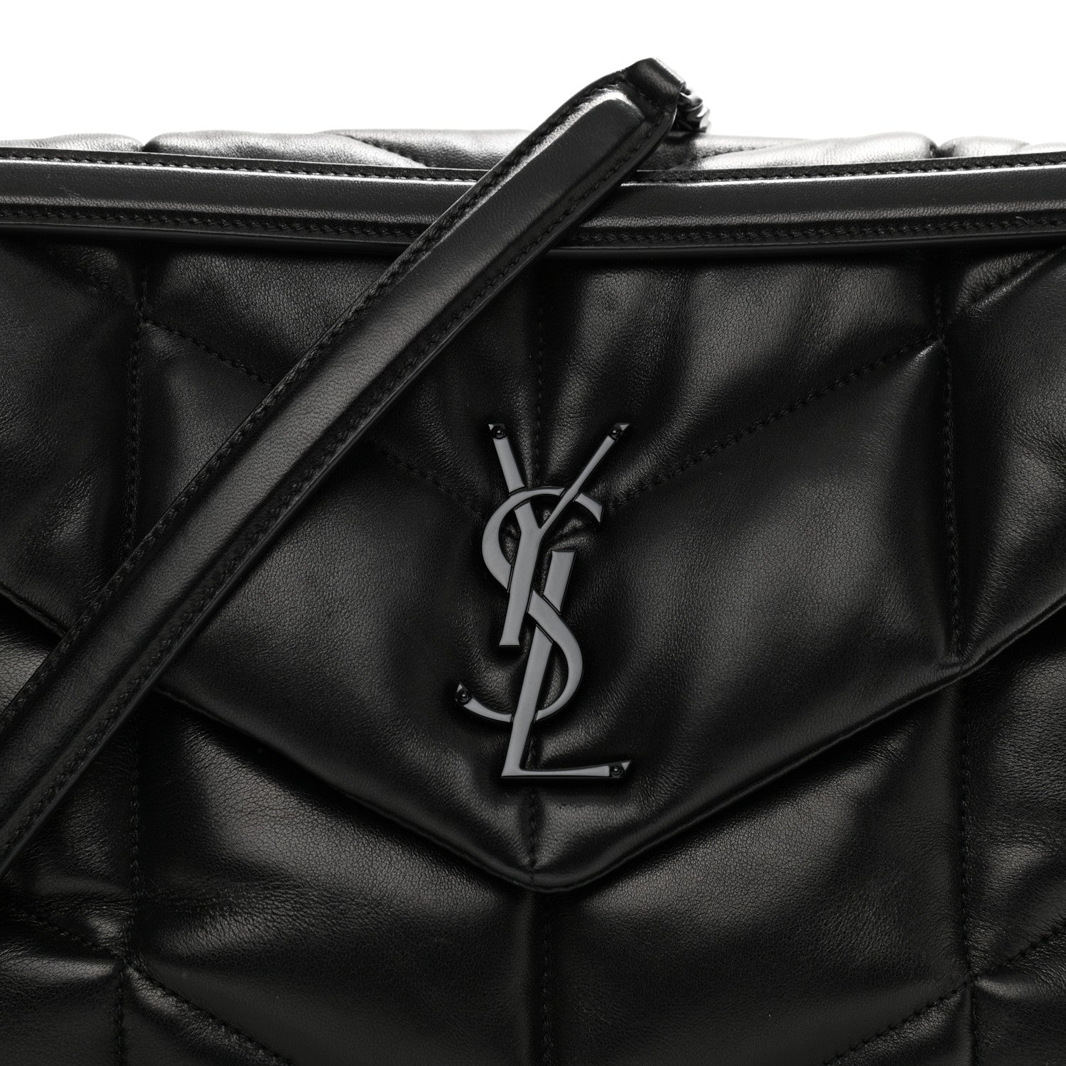 Saint Laurent Lambskin Quilted Medium Loulou Puffer Monogram Chain Satchel Black 9 of 11