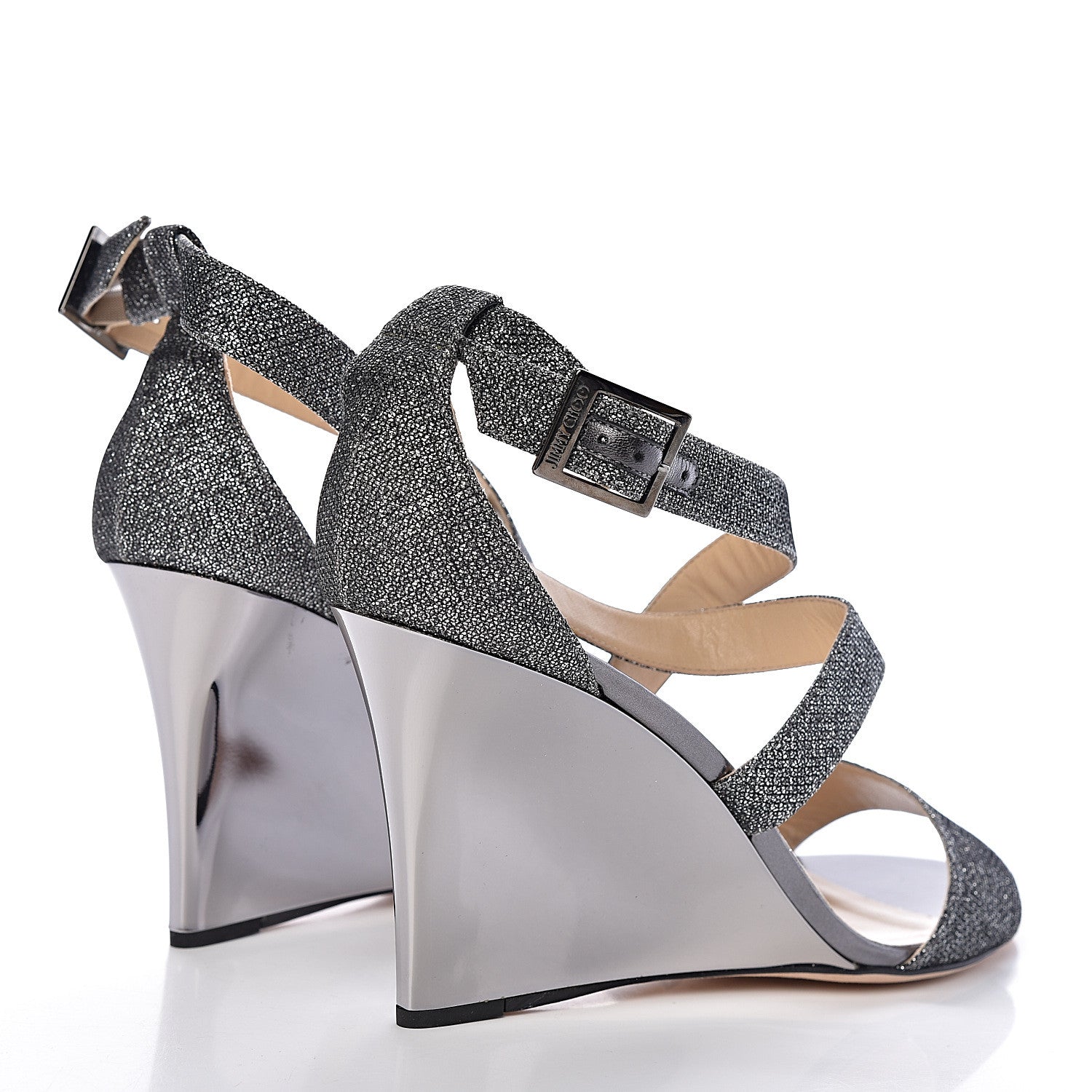 Jimmy Choo Glitter Fabric Fearne Wedge Sandals 41 Anthracite 4 of 12