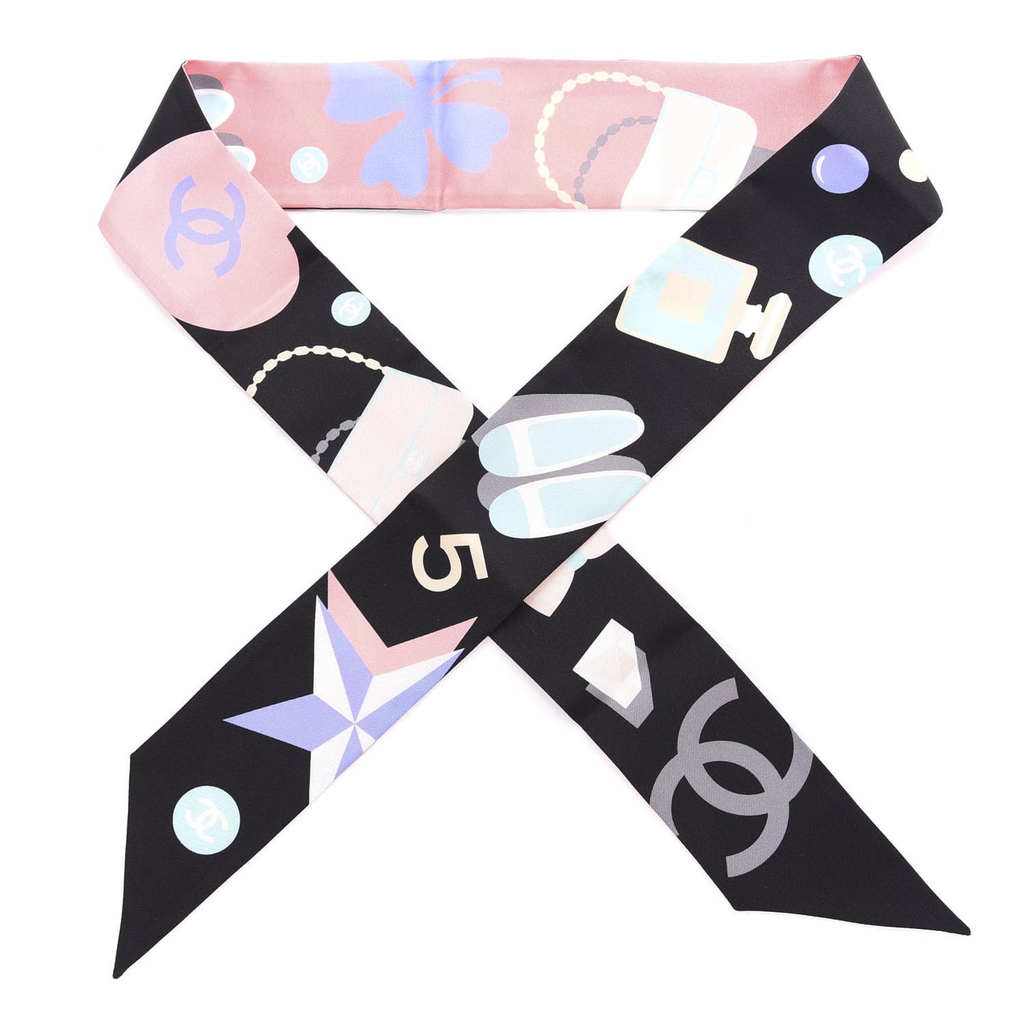 Silk Twill Slim Bandeau Scarf Pink Black