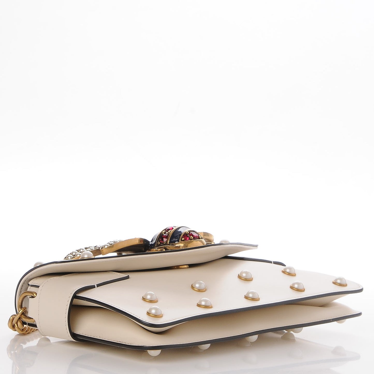 Nappa Pearl Studded Mini Queen Margaret Broadway Shoulder Bag Mystic White