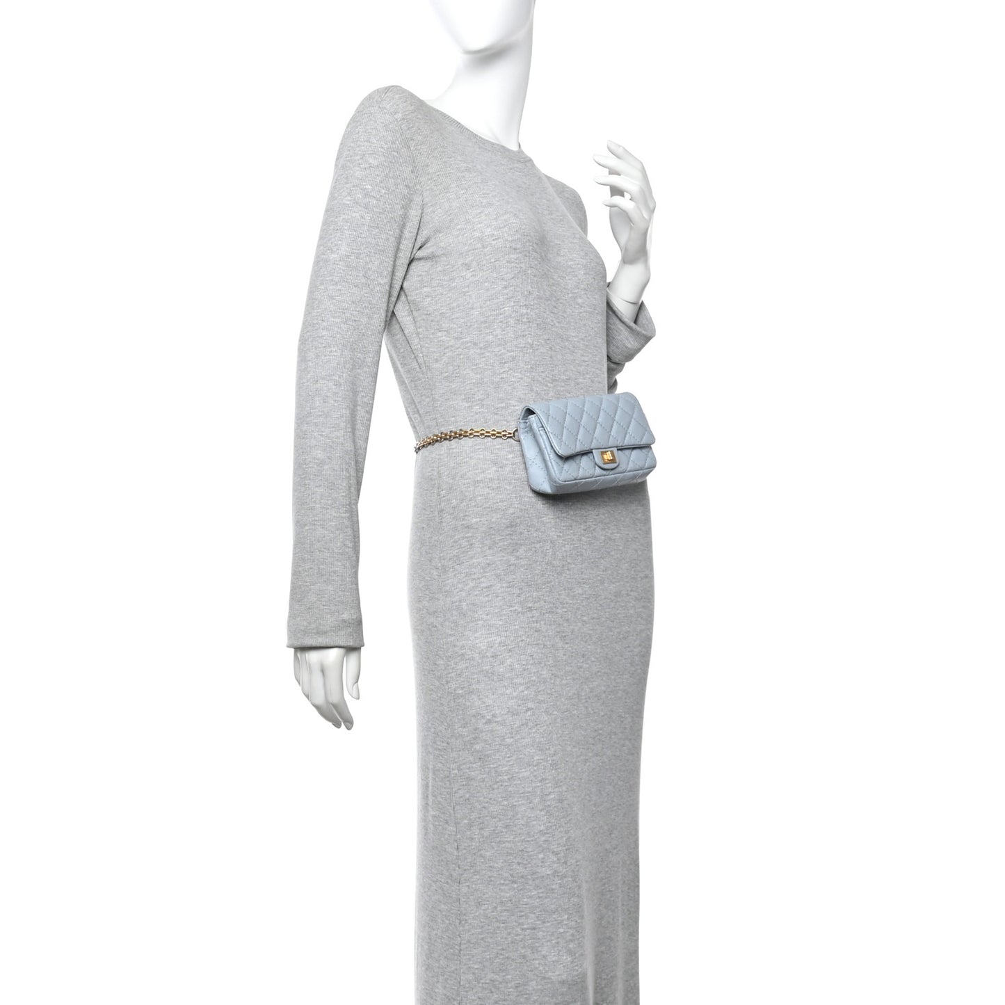 Aged Calfskin Quilted 2.55 Reissue Flap Belt Bag Clutch Light Blue