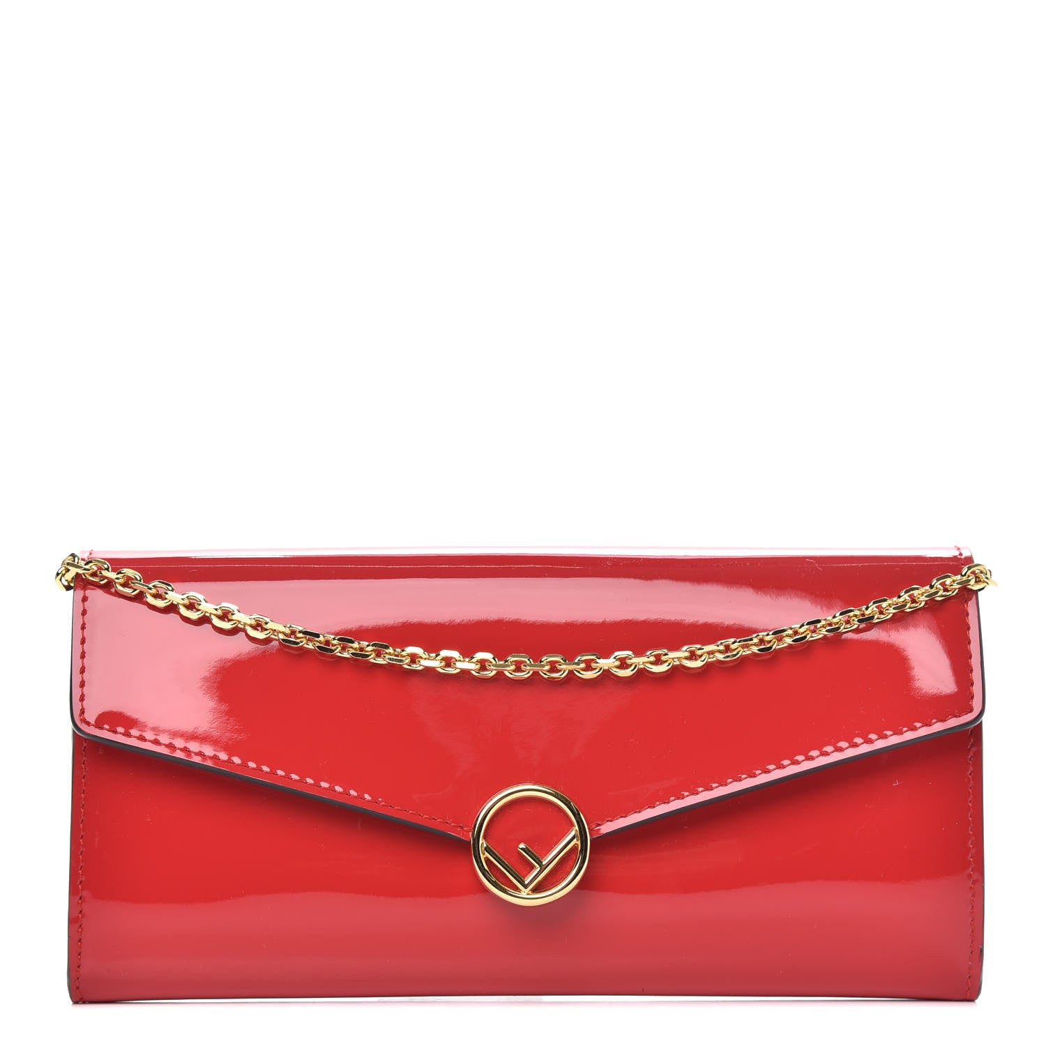 Fendi Vitello Vernice Mou F is Fendi Continental Envelope Wallet On Chain Rosso Cardinale 1 of 8