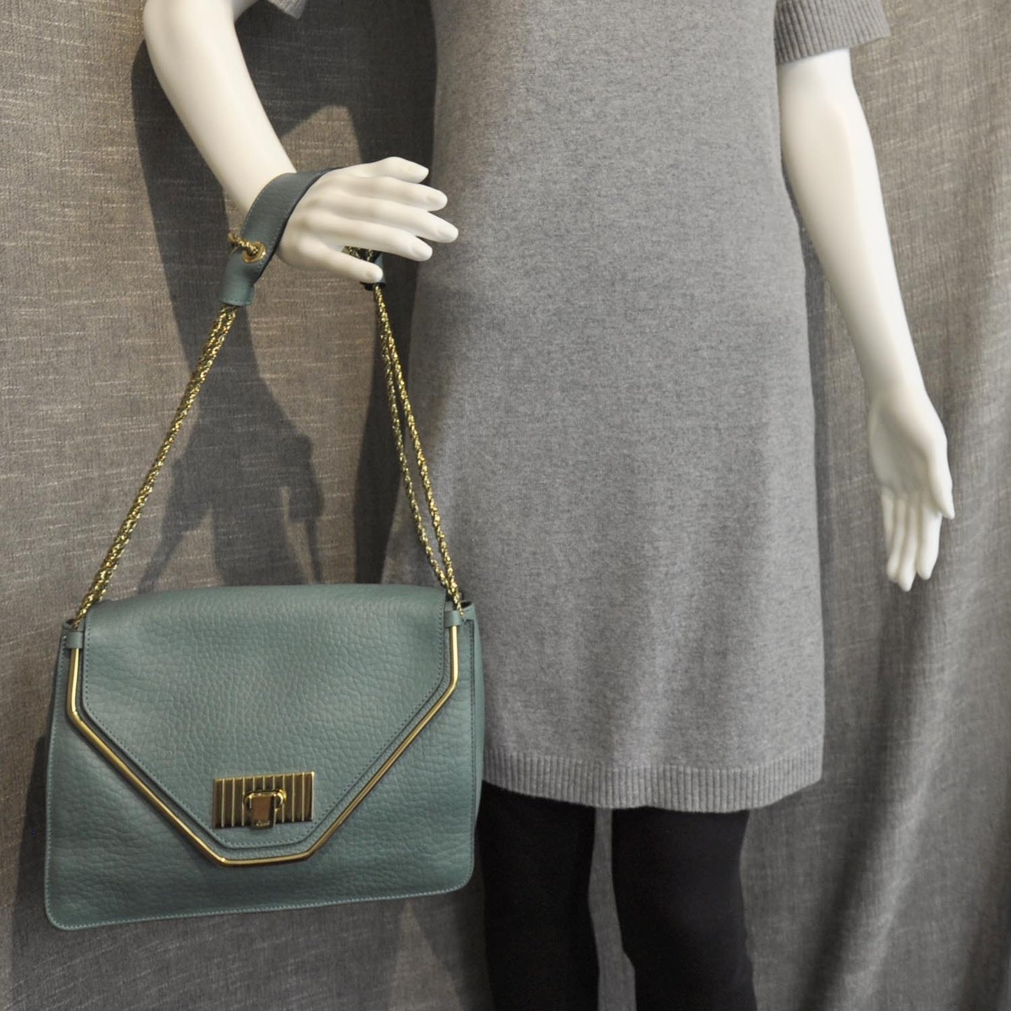 Grained Calfskin Sally Flap Bag Green