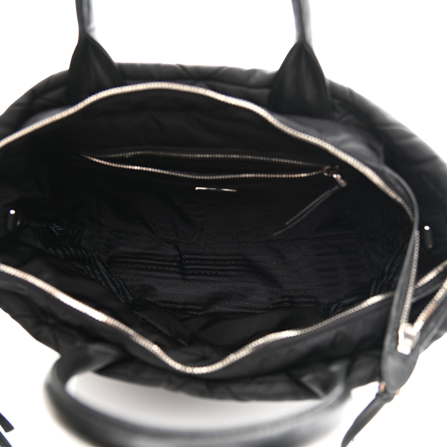 Re-Nylon Nappa Triangle Quilted Padded Small Double Handled Zip Tote Black