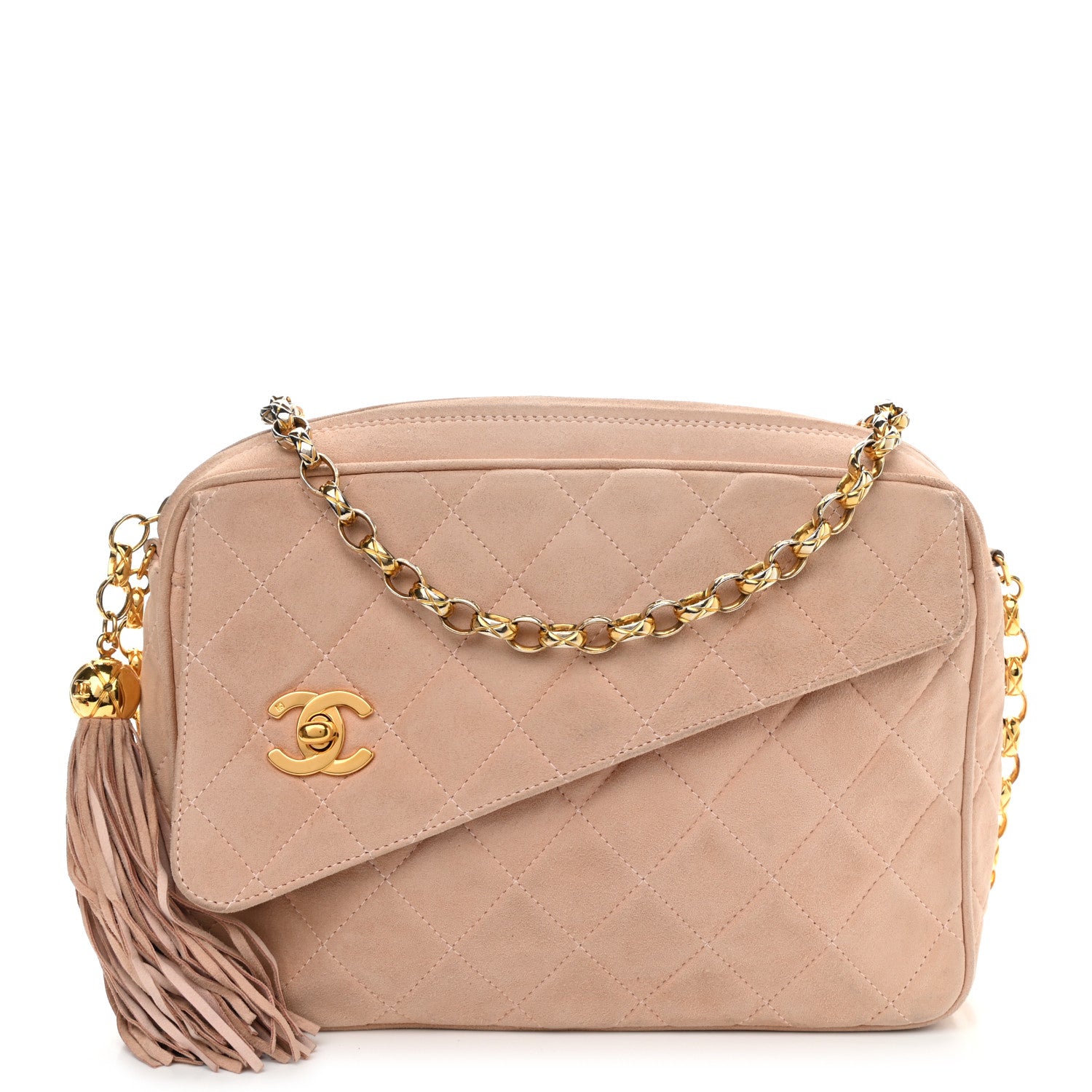 Chanel Suede Quilted CC Tassel Flap Camera Case Pink 1 of 15