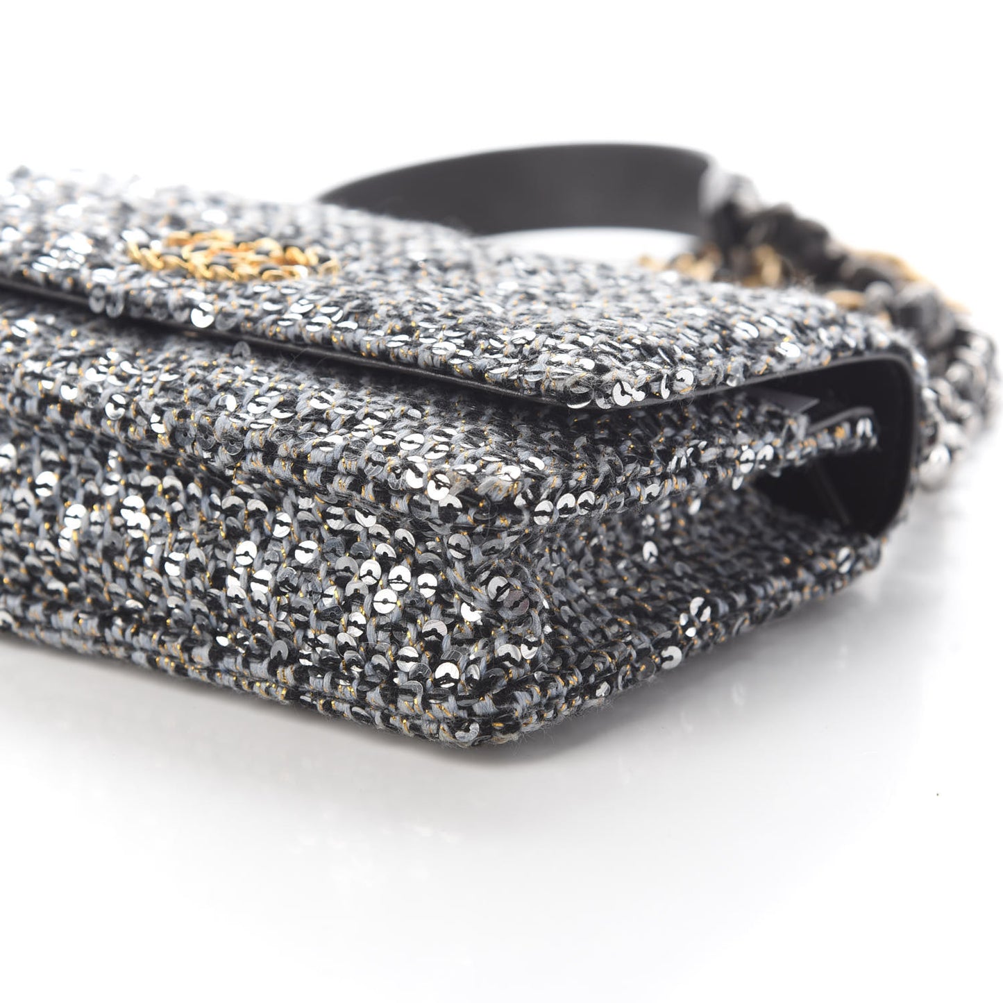 Sequin Quilted Chanel 19 Wallet On Chain WOC Silver