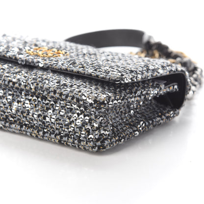 Chanel Sequin Quilted Chanel 19 Wallet On Chain WOC Silver 8 of 8