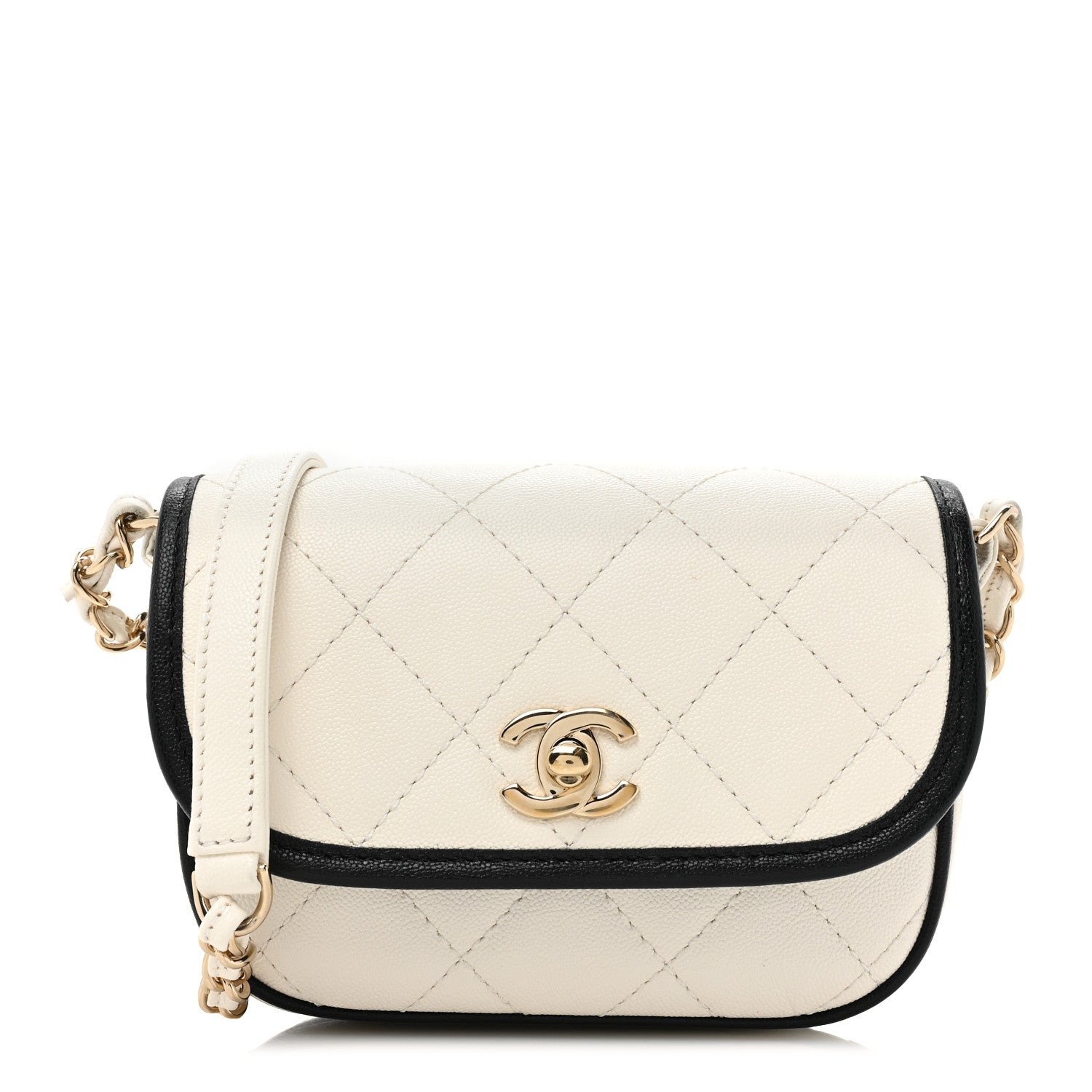 Chanel Caviar Quilted Mini Round Messenger Flap White Black 1 of 10