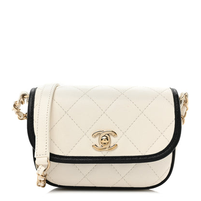 Chanel Caviar Quilted Mini Round Messenger Flap White Black 1 of 10
