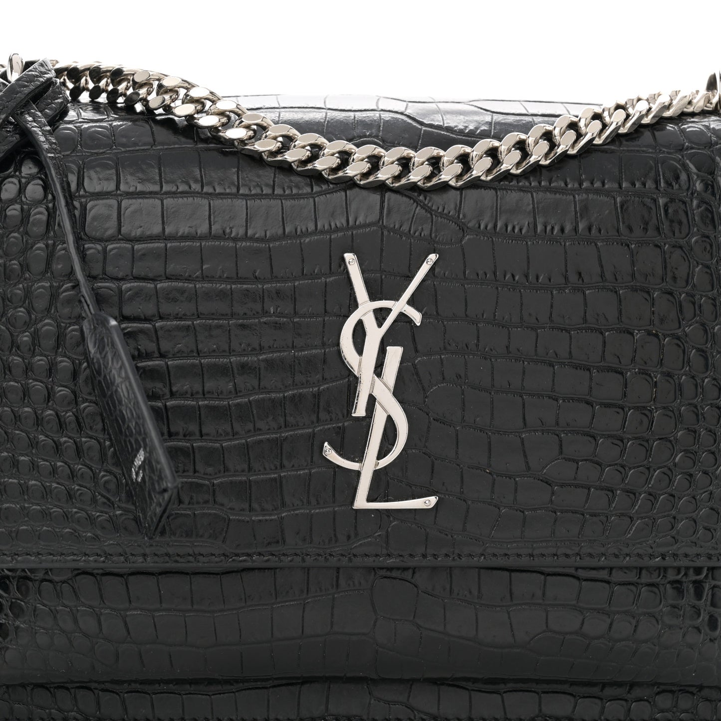 Calfskin Crocodile Embossed Medium Monogram Sunset Black