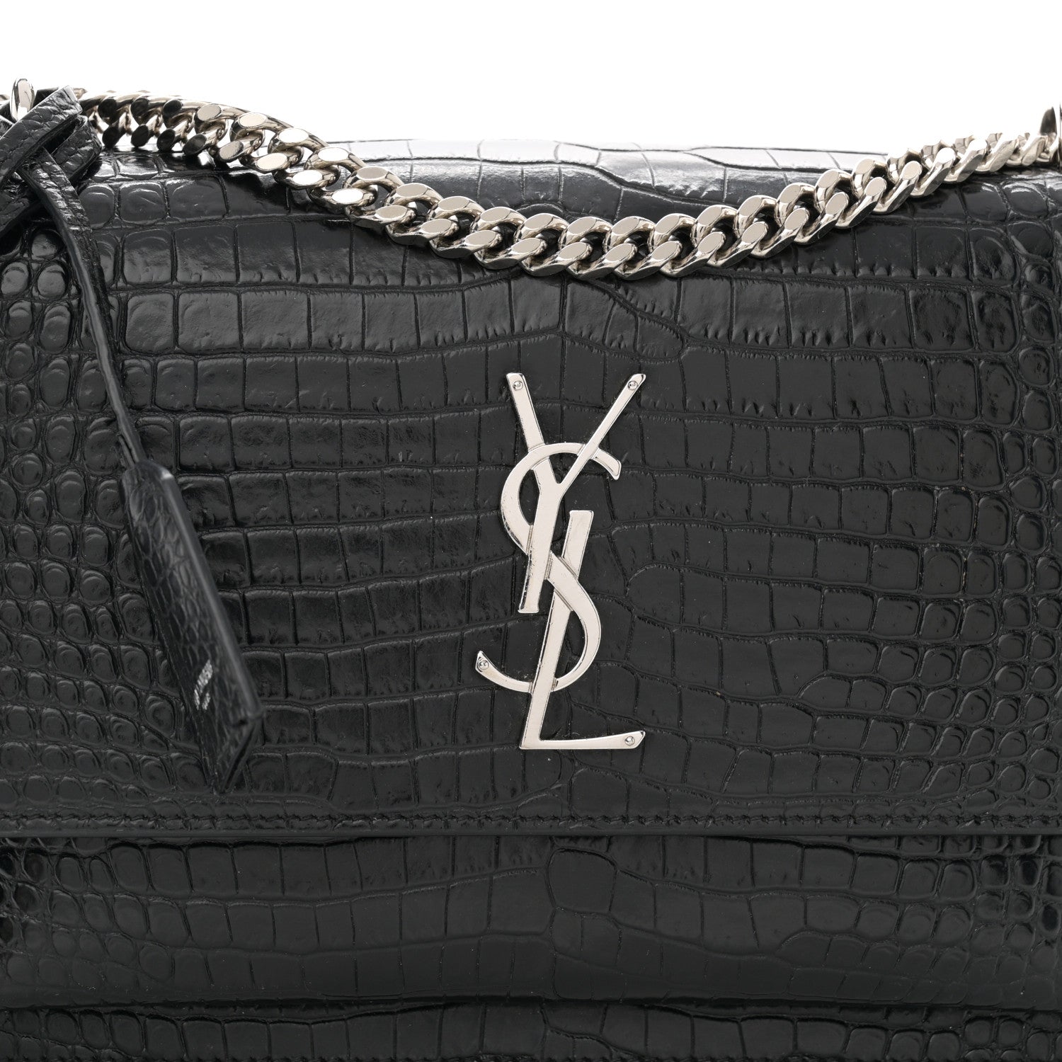Saint Laurent Calfskin Crocodile Embossed Medium Monogram Sunset Black 8 of 10