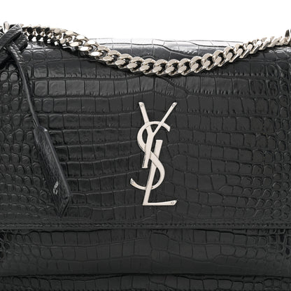 Saint Laurent Calfskin Crocodile Embossed Medium Monogram Sunset Black 8 of 10