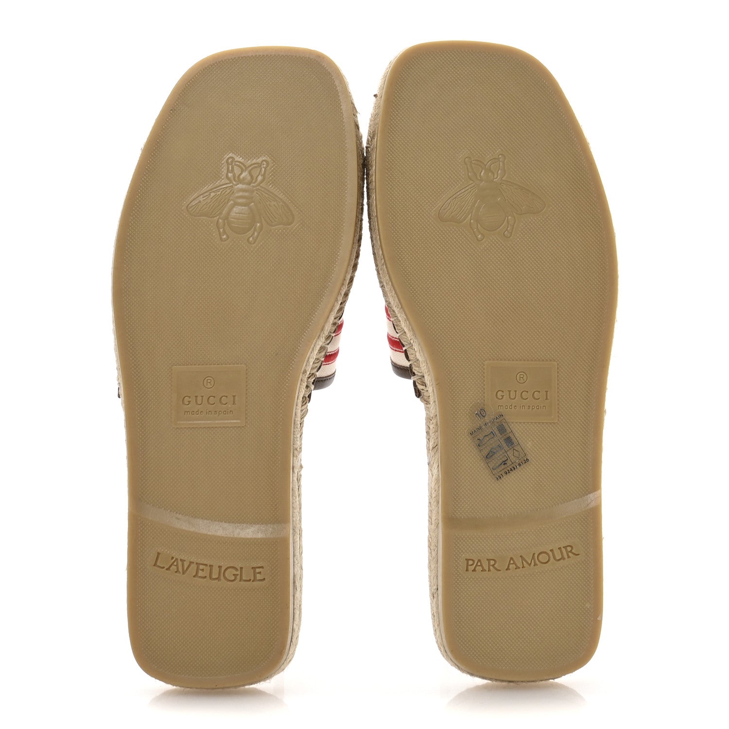 Gucci Canvas Miro Soft Calfskin Striped Mens Espadrille Flat Slide Sandals 10 Greggio Brown Sugar 6 of 9