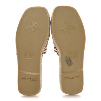 Gucci Canvas Miro Soft Calfskin Striped Mens Espadrille Flat Slide Sandals 10 Greggio Brown Sugar 6 of 9