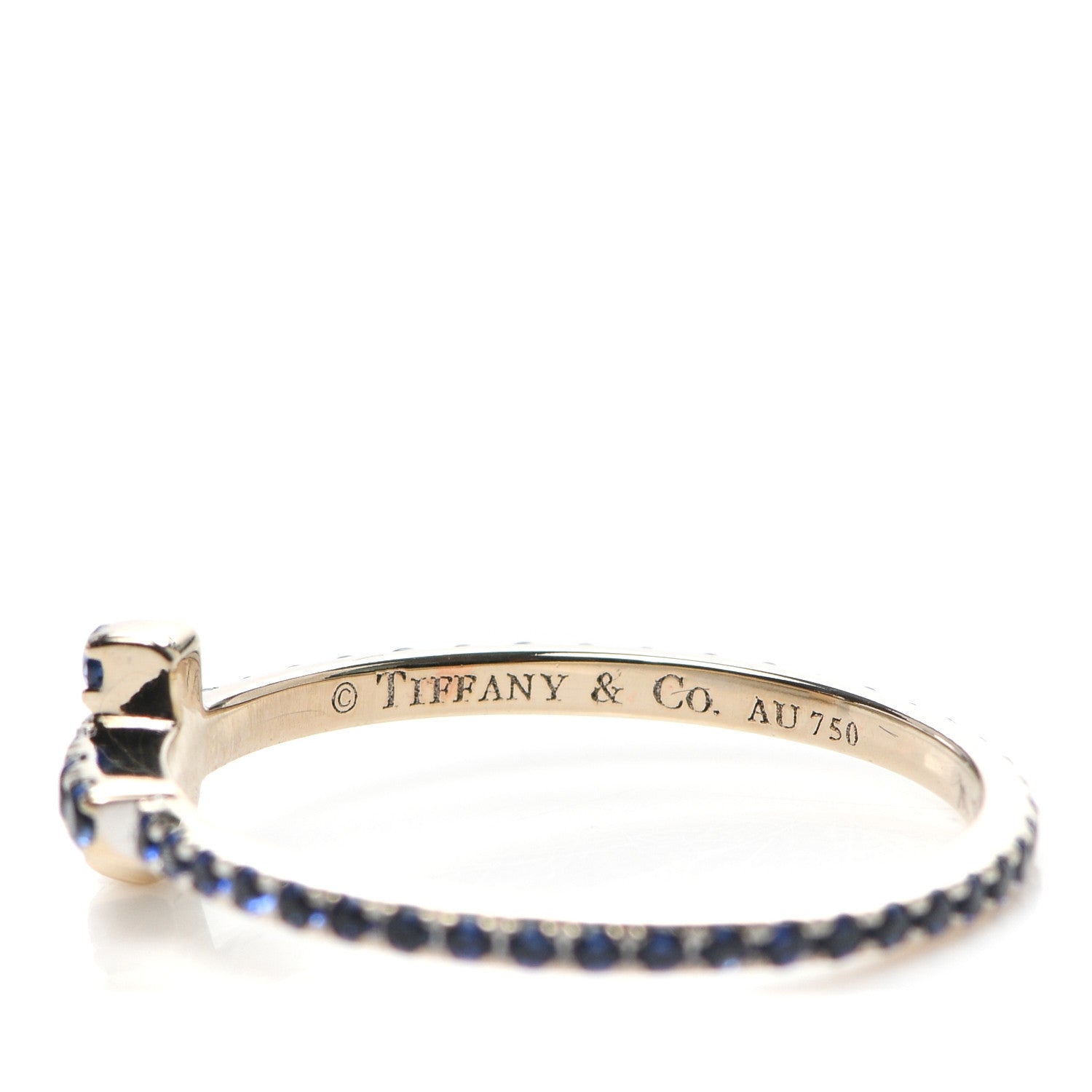 Tiffany 18K White Gold Blue Sapphire T Wire Pave Ring 56 7.5 4 of 5