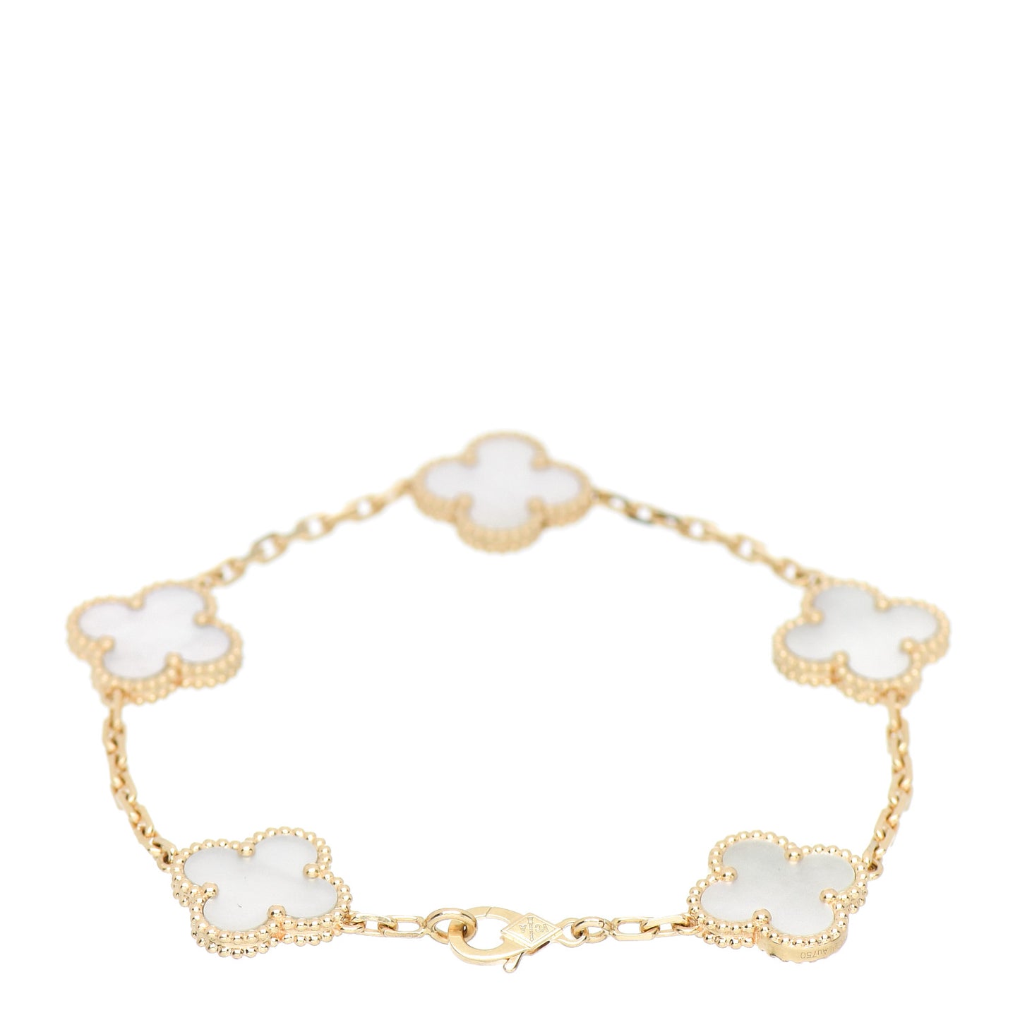 18K Yellow Gold Mother of Pearl 5 Motifs Vintage Alhambra Bracelet