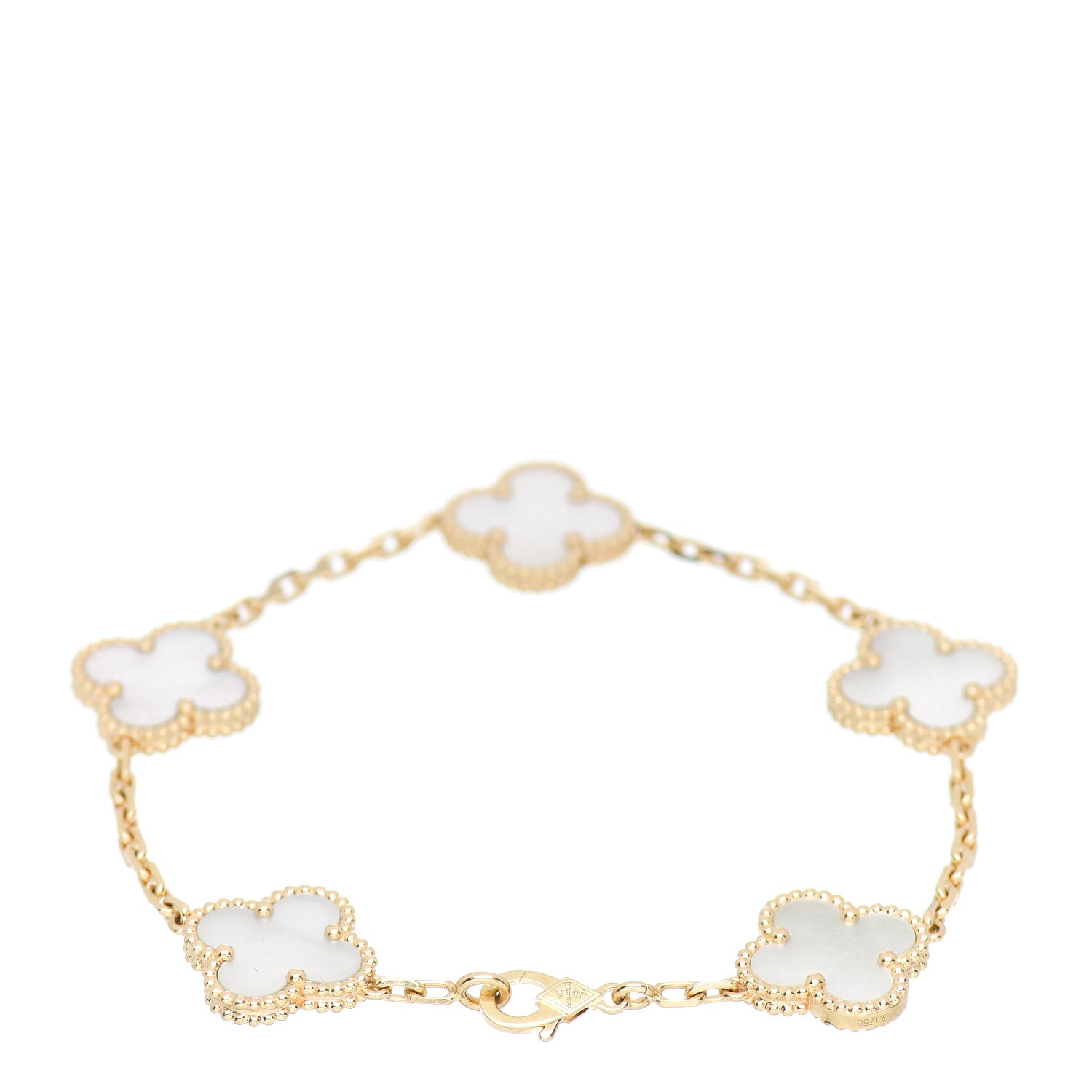 Van Cleef & Arpels 18K Yellow Gold Mother of Pearl 5 Motifs Vintage Alhambra Bracelet 2 of 4