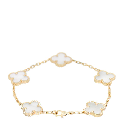 Van Cleef & Arpels 18K Yellow Gold Mother of Pearl 5 Motifs Vintage Alhambra Bracelet 2 of 4