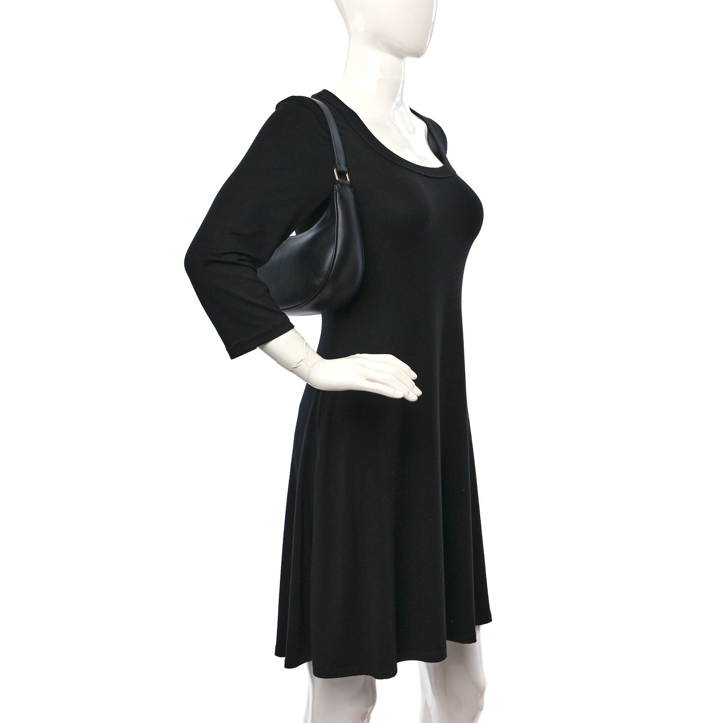 Smooth Calfskin Medium Strap Ava Shoulder Bag Black