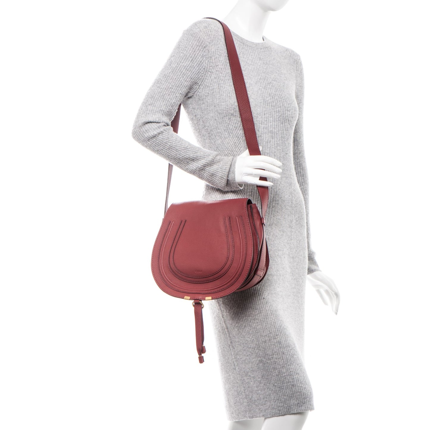 Calfskin Medium Marcie Round Crossbody Bag Berry Cupcake