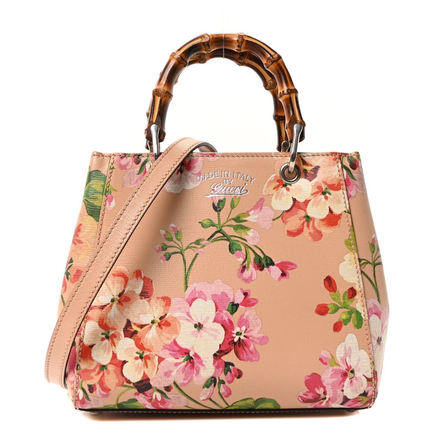 Shangai Calfskin Blooms Print Mini Bamboo Shopper Tote Pink Apricot Multicolor